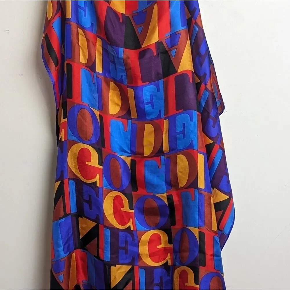 Elaine Gold Branded Vintage Silk Scarf Bright Colorful Color Block